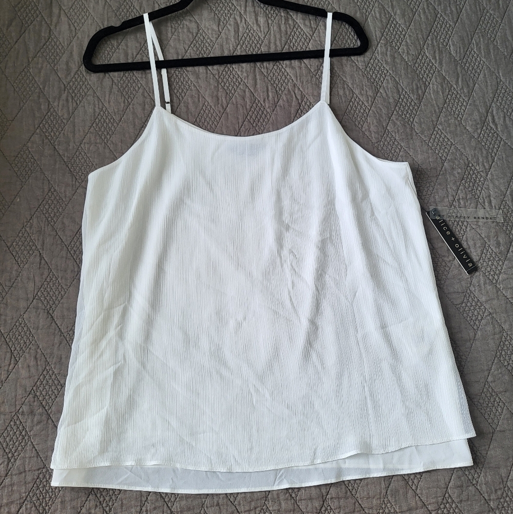 Alice + Olivia Base Cami Tank White Sheer Lined Size Large NWT